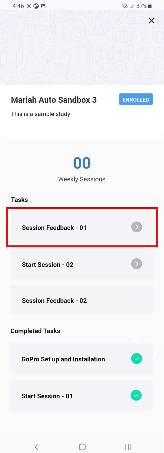 How do I complete a session feedback on the mobile app?